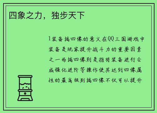 四象之力，独步天下